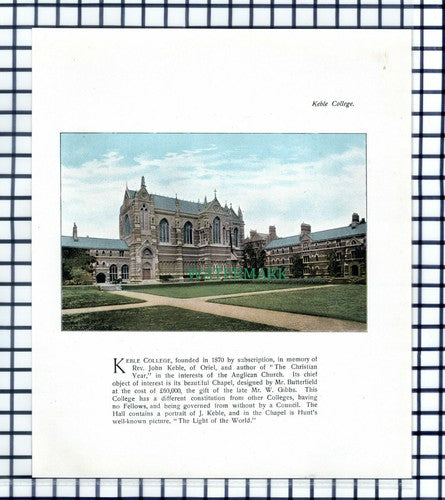 Keble College Oxford - c.1900 Print / Cutting