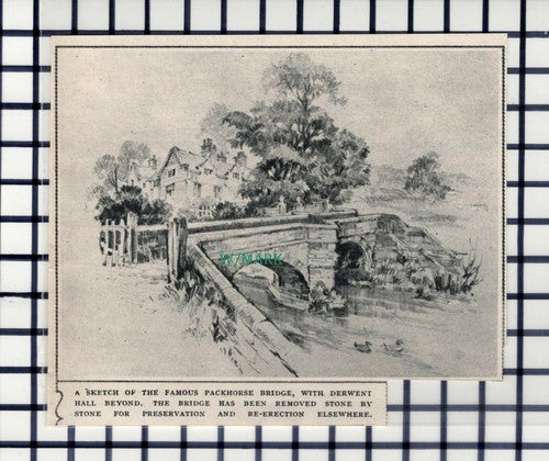 C6182) Packhorse Bridge Derwent Hall - 1945 SMALL Cutting