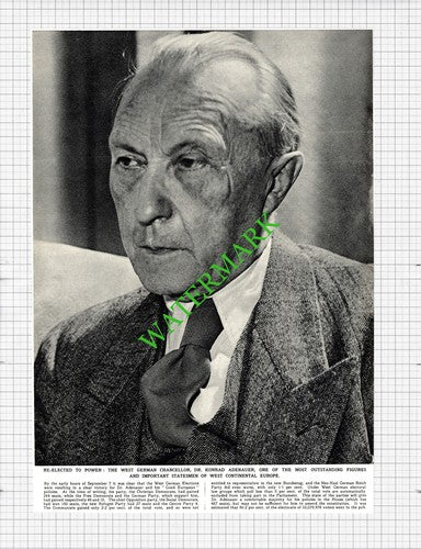 Dr Konrad Adenauer West German Chancellor - 1953 Cutting
