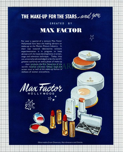 X1814) MAX FACTOR Hollywood ADVERT - c.1951 Cutting