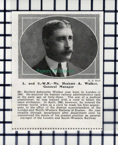 C6058) Mr Herbert A Walker London & South Western Railway - 1914 SMALL Cutting