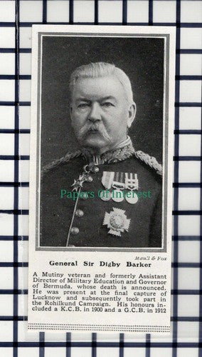 C6082) Gen Sir Digby Barker Obituary - 1914 Cutting