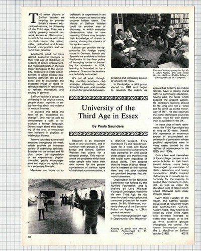 University Of The Third Age U3A Saffron Walden Essex Shaw-Ridler - 1983 Article