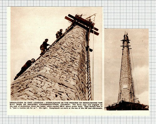 Hackney Congregational Church London Spire Demolition Steeplejacks -1950 Cutting