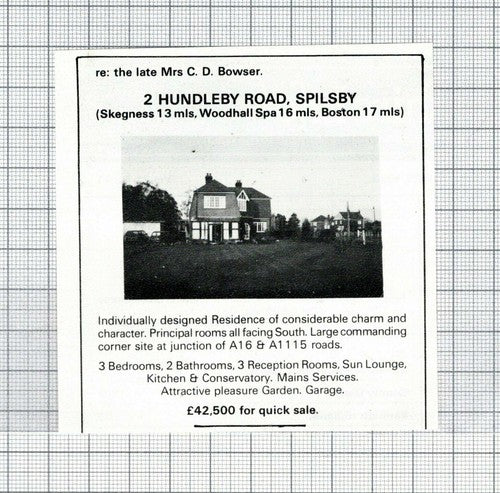 2 Hundleby Road Spilsby Lincolnshire Mrs C D Bowser House Sale Advert - 1982