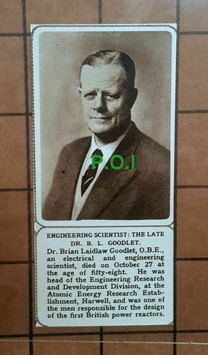C2335) Dr Brian Laidlaw Goodlet Atomic Research Harwell Obituary - 1961 SMALL