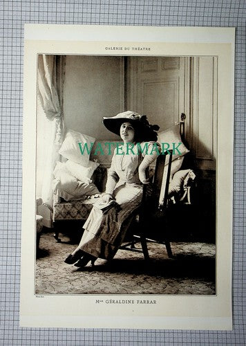 Mlle GERALDINE FARRAR Actress - c.1910 Antique Print