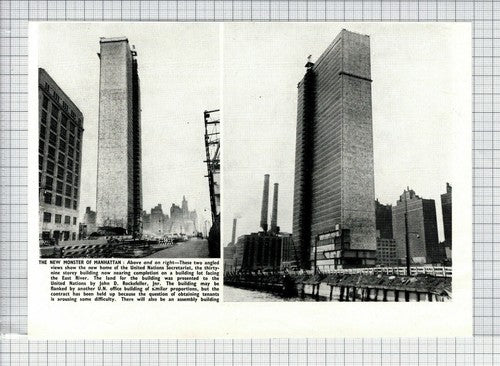 United Nations Secretariat Building Manhatten - 1950 News Clipping