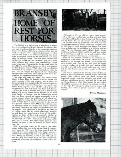 Bransby Home of Rest For Horses Peter Hunt -1979 Article