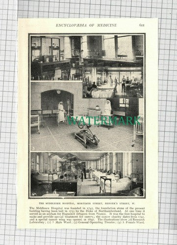 C1811) The Middlesex Hospital Mortimer Street Berner's St London c.1915 Cutting