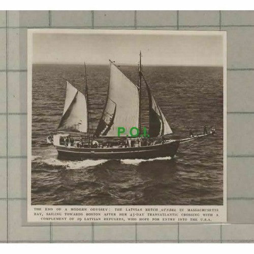C2031) Latvian Ketch GUNDEL In Massachusetts Bay Refugees - 1948 Clip