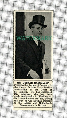 C2186) Mr Gunnar Haeggloef Swedish Ambassador - 1948 Clip SMALL!