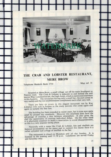 C6388) Crab & Lobster Mere Brow / Craven Heifer Rochdale - 1980s Cutting