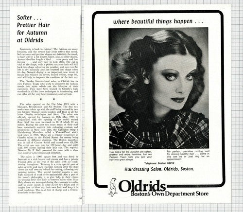 Oldrids Boston Department Store Hair Salon Glemby - 1977 Article / Print