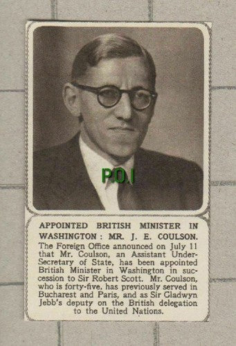 Mr J E Coulson British Minister In Washington - 1955 SMALL News Clipping