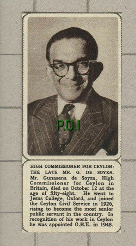 Mr Gunasena de Soyza Obituary - 1961 SMALL News Clipping