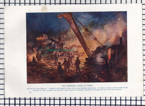 (6993) The Wrecking Crane Train Engines Railway - c.1950s Book Print