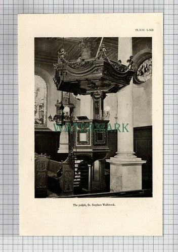 C7479) St Stephen Walbrook Church Pulpit London - 1948