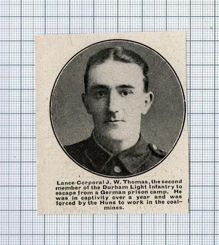Lance Corporal J W Thomas DLI Durham Light Infantry - c.1918 News Clipping