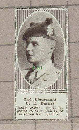 C1827) 2nd Lieut C E Darney Black Watch - 1918 Clip SMALL!!