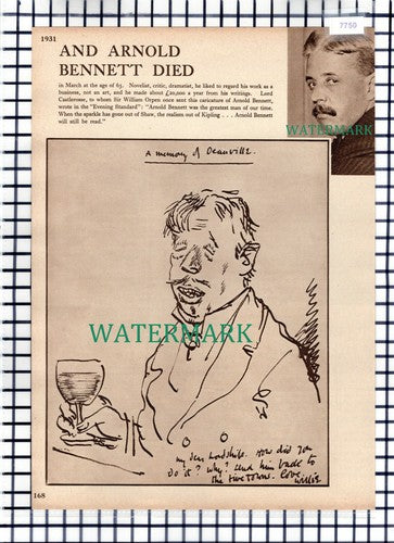 (7750) Arnold Bennett Novelist Died - c.1939 Cutting