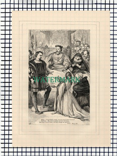 X1624) All's Well That Ends Well Bertram King - c.1880 Shakespeare Book Print