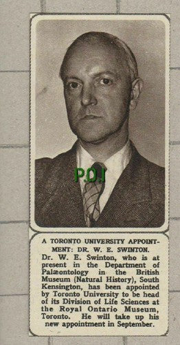 Dr W E Swinton Royal Ontario Museum Toronto University 1961 SMALL News Clipping