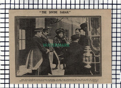 C6981) Mme Sarah Bernhardt Savoy Hotel - 1916 Cutting