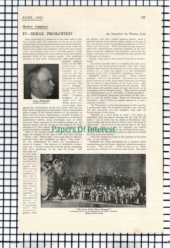 X1339) Serge Prokofieff Composer - 1932 Article