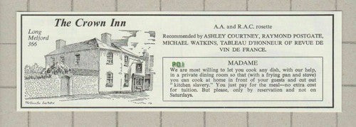 The Crown Inn Long Melford Essex - 1970 Small Advert