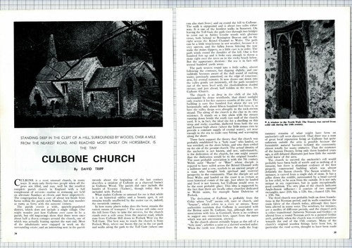 (6303) Culbone Church Somerset David Tripp - 1969 Article