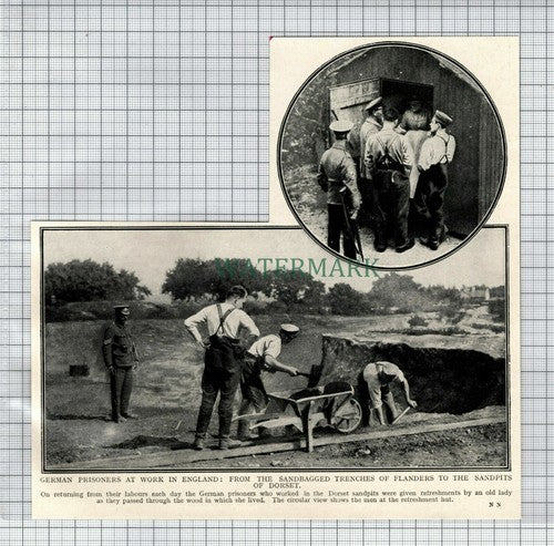 (6607) German Prisoners POWs Dorset England Sandpits - c.1918 Cutting