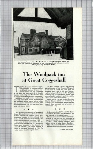 (6479) The Woolpack Inn Great Coggeshall Essex Douglas Went - 1962 Cutting
