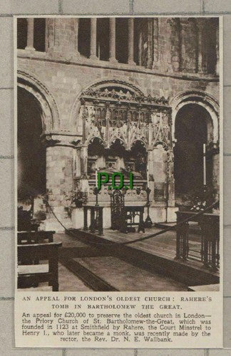 (C446) Rahere's Tomb St Bartholomew The Great Church London Wallbank - 1949
