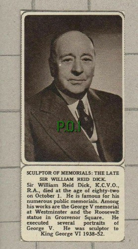 Sir William Reid Dick Memorial Sculptor Obituary - 1961 SMALL News Clipping