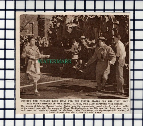 C6685) Pancake Race Miss Donna Zimmerman Liberal Kansas - 1952 Cutting