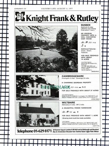 X1483) Wadhurst Sussex Oast House Sale Advert -1977 Cutting