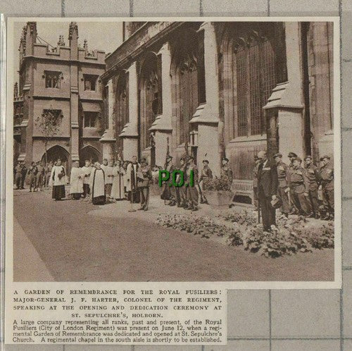 (C452) St Sepulchre's Holborn Royal Fusiliers Garden Maj Gen J F Harter - 1949