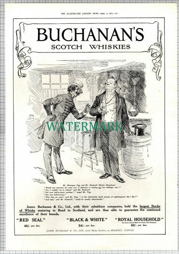 BUCHANAN'S Whisky Dickens Advert Martin Chuzzlewit Pecksniff - 1914 News Page