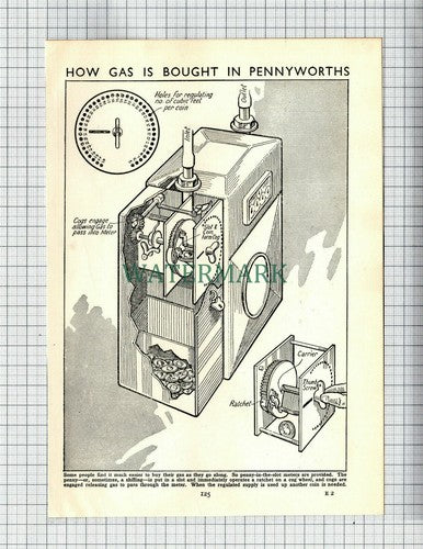 How A Gas Meter Works - 1936 Print / Illustration
