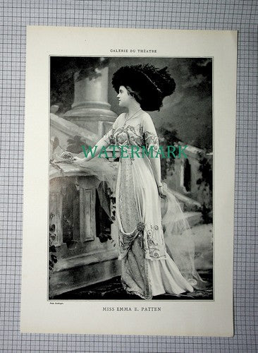 X1744) Miss EMMA E PATTEN Actress - c.1910 Antique Print/ Cutting