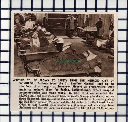 C6337) St Boniface Hospital Stevenson Airport Winnipeg Flood - 1950 Cutting