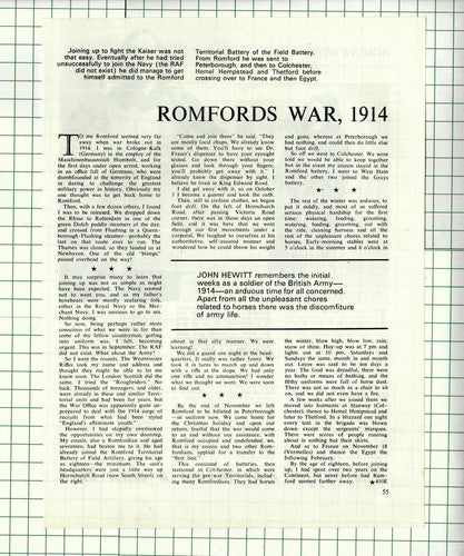 John Hewitt Romford First World War - 1973 Article