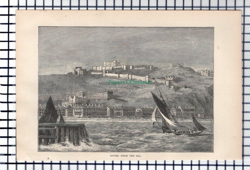 (6391) Dover From The Sea - 1891 Antique Print