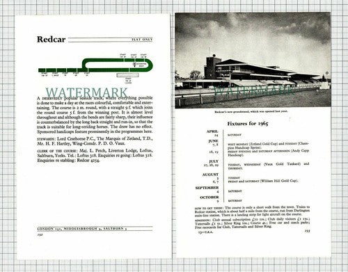 REDCAR Racecourse Horse Racing - 1965 2-Part Clipping / Print