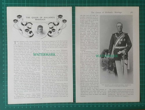 Queen Of Holland Marriage Duke Heinrich of Mecklenburg-Schwerin -c.1900 Article