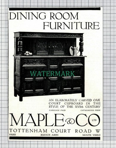 C7320) MAPLE & CO Tottenham Court Road Furniture Small ADVERT - 1914 Cutting