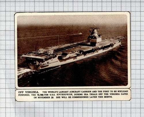 USS Enterprise World's Largest Aircraft Carrier Nuclear Powered - 1961 Cutting