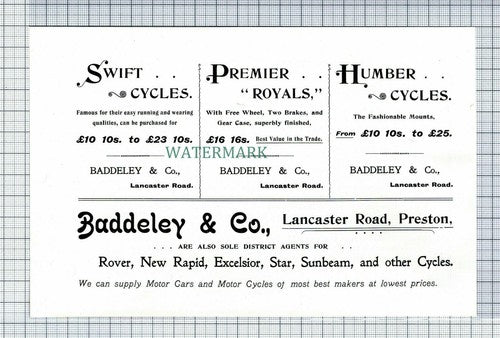 C7442) Baddeley & Co Cycles Lancaster Road PRESTON Advert - 1902 Cutting