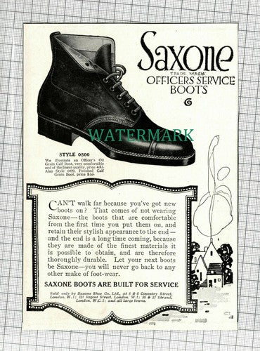 C1740) Saxone Officers Service Boots Advert - 1918 Clip